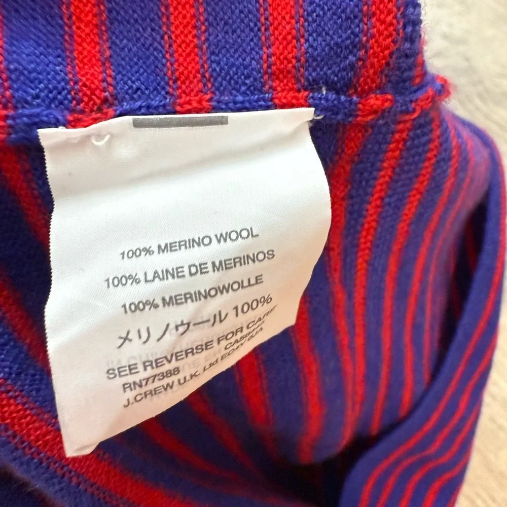 J. Crew Merino Wool Blue & Red Striped Base Layer Turtleneck Sweater Small